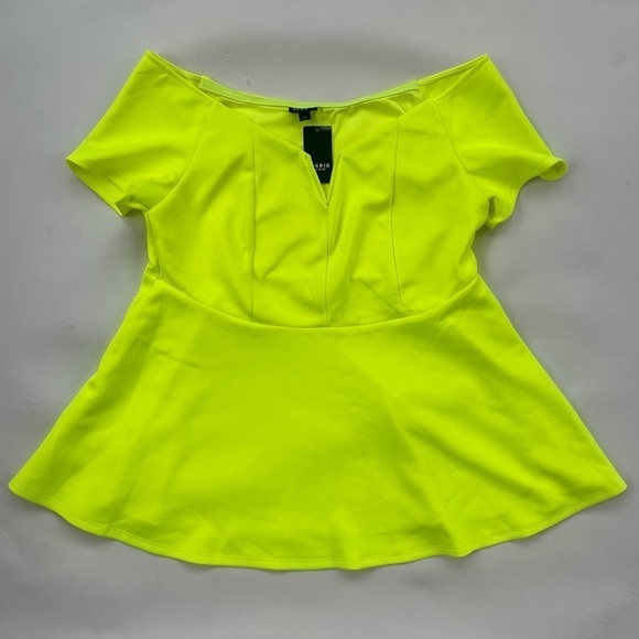 TORRID Scuba Off-Shoulder V Bar Peplum Top Neon Yellow Size 14/16 NWT - Picture 5 of 12